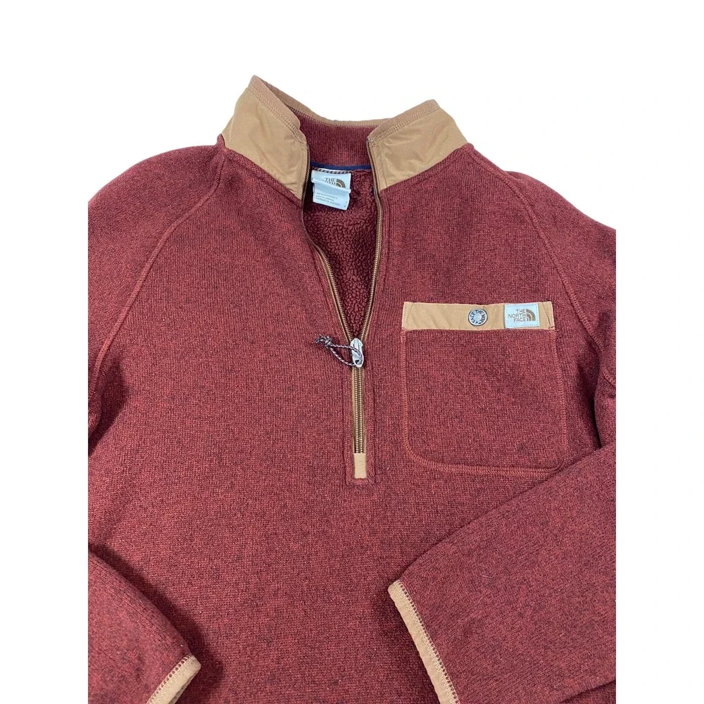 The‎ North Face Mens Gordon Lyons 1/4 Zip Fleece Pullover Red Tan Small